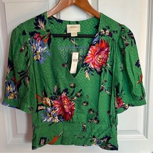 NWT Maeve by Anthropologie Green Floral Print Blouse (size 8)